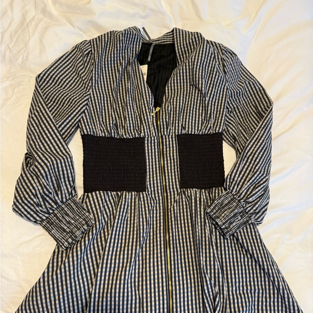 Anthropologie Navy and Peach Gingham Dress